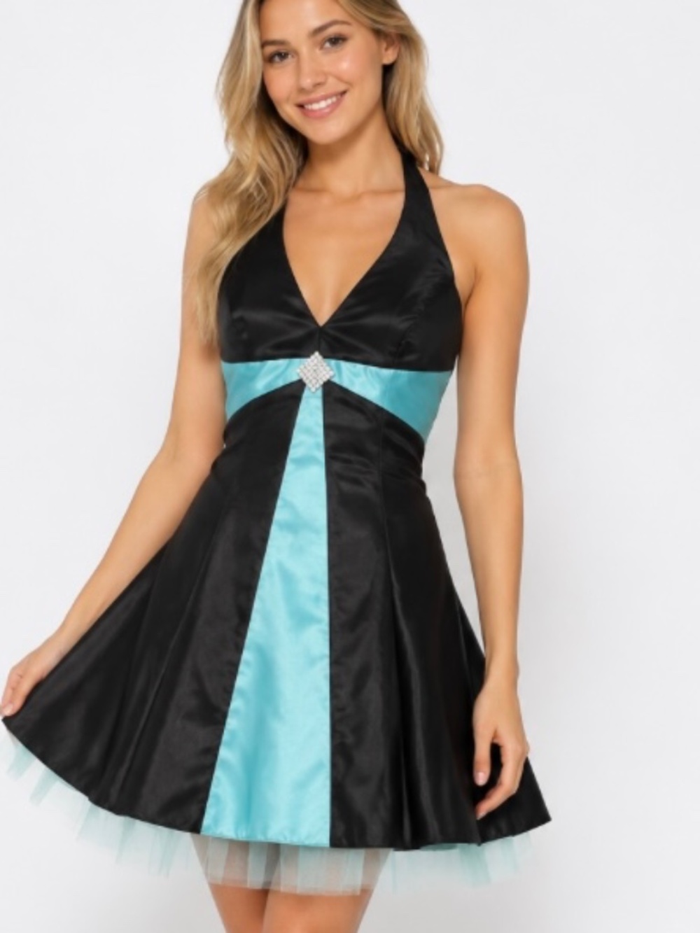 Gunne Sax Jessica McClintock Vintage Aqua Tulle Halter Party Prom Dress 13/14